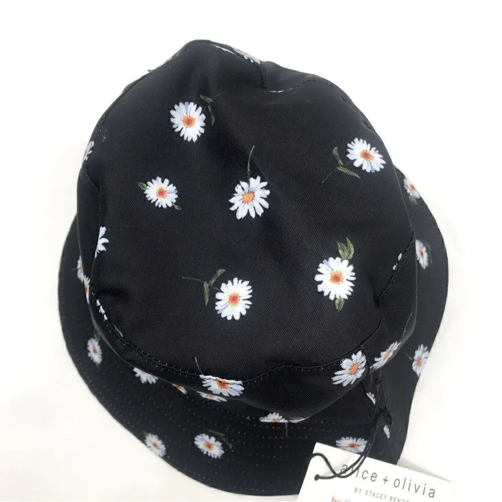 Alice + Olivia X Stacey Bendet NEW Black Reversible Sunflower Bucket Hat